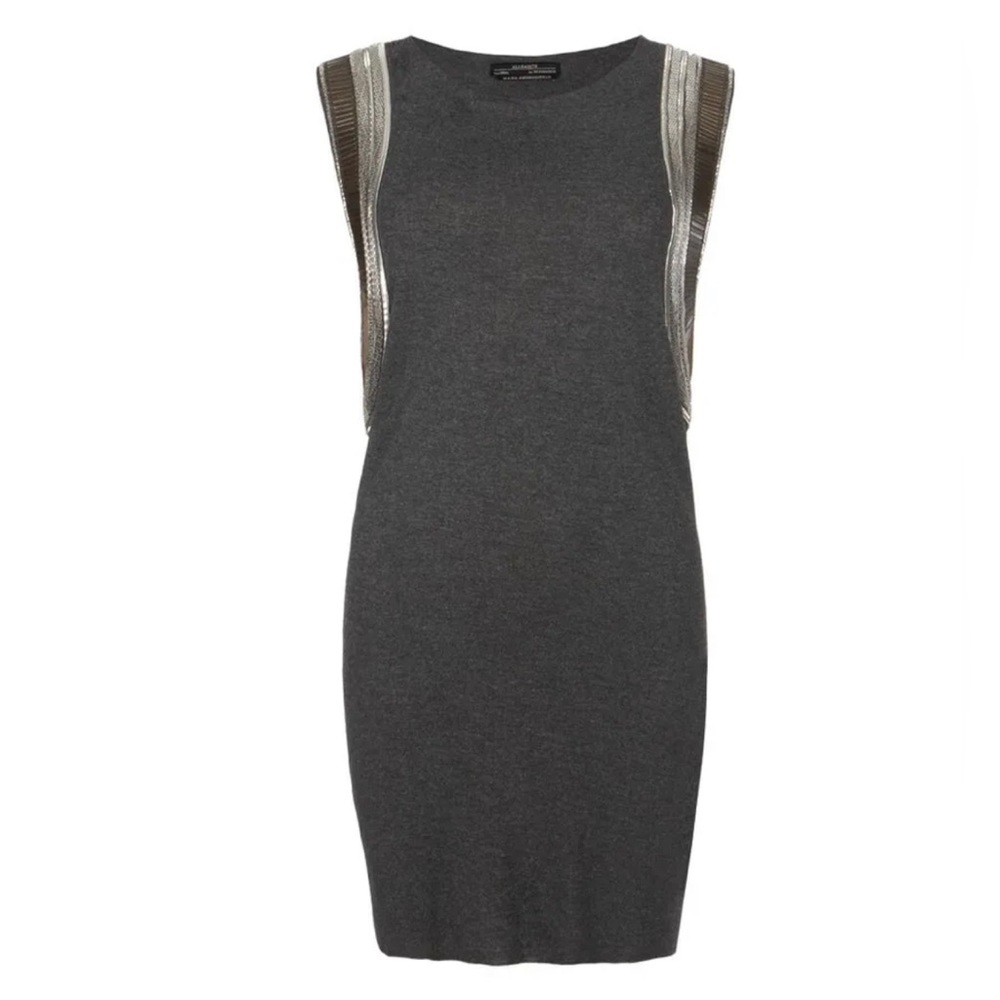 AllSaints Siri Hand Embellished Vest Mini Dress Charcoal Grey UK Size 12 New - Picture 1 of 10